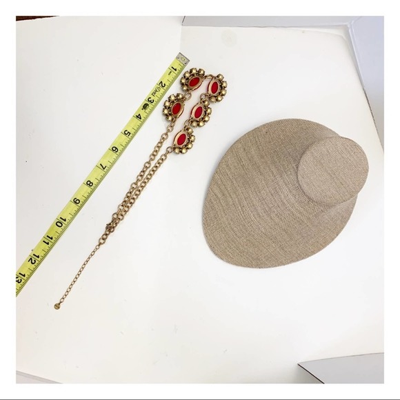 Stella & Dot red acrylic cabochon large rhinestone gold tone statement necklace - Picture 11 of 11